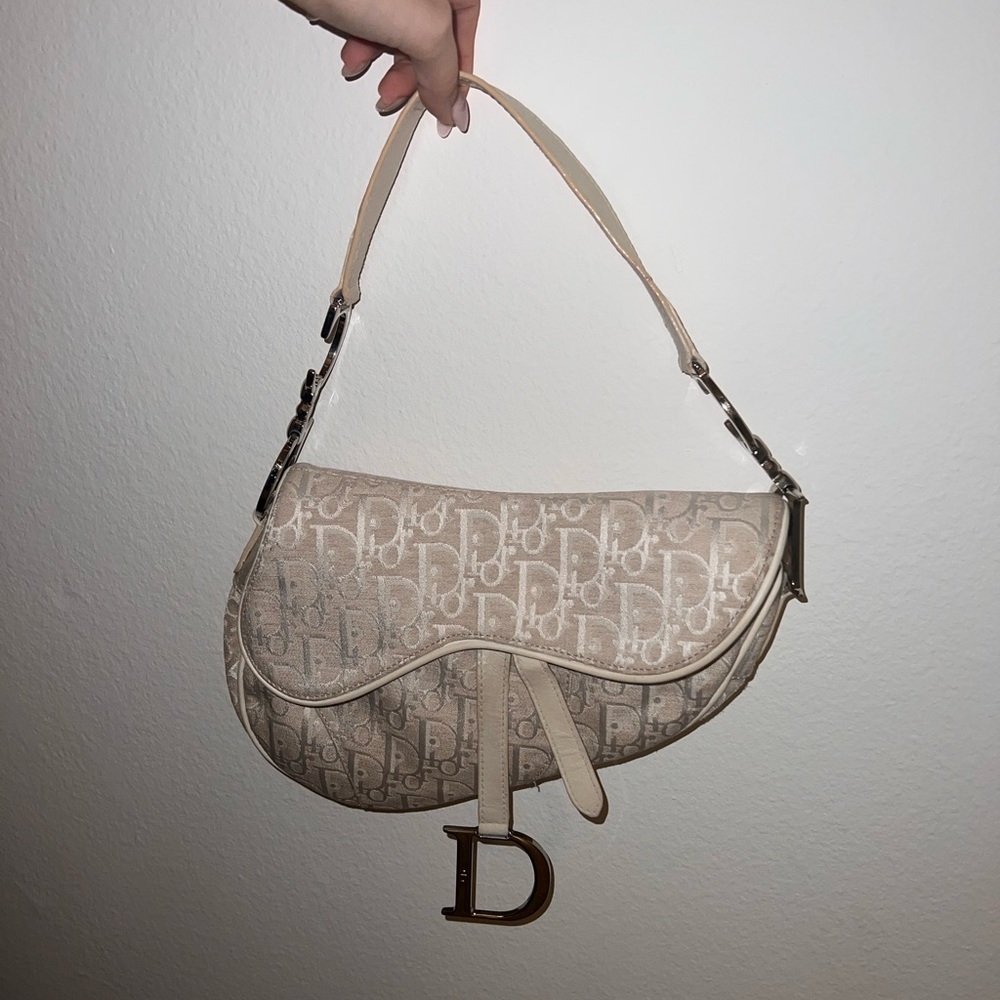 White/ivory vintage Dior canvas saddle bag (2007)